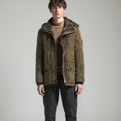 Parka Masculina de Inverno com Capuz e Forro Fleece