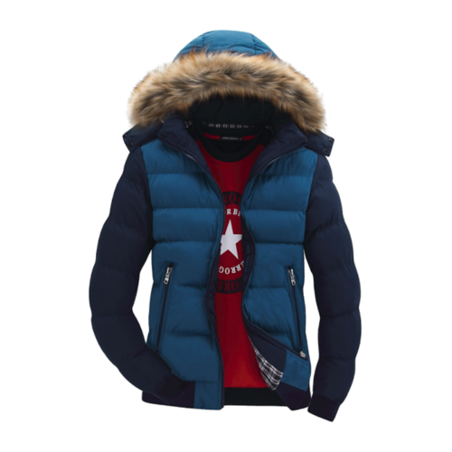 Jaqueta Puffer Masculina Bicolor com Capuz Removível
