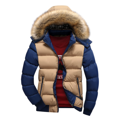 Jaqueta Puffer Masculina Bicolor com Capuz Removível