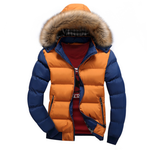 Jaqueta Puffer Masculina Bicolor com Capuz Removível