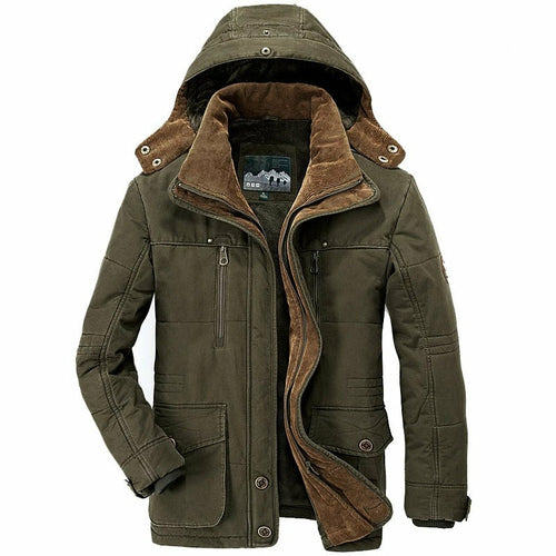 Parka Masculina de Inverno com Capuz e Forro Fleece