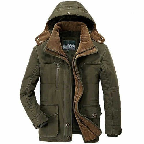 Parka Masculina de Inverno com Capuz e Forro Fleece