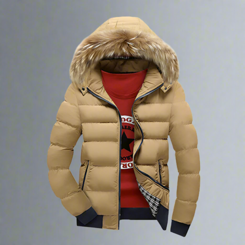 Jaqueta Puffer Masculina Bicolor com Capuz Removível