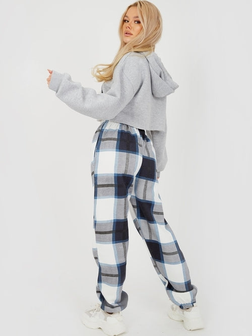 Calça Jogger Fleece Xadrez – Azul Marinho
