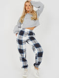 Calça Jogger Fleece Xadrez – Azul Marinho
