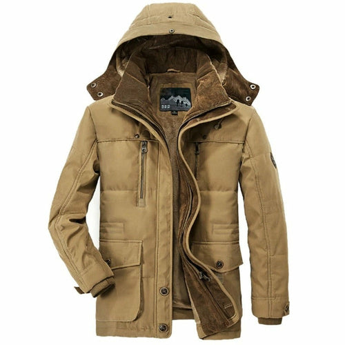 Parka Masculina de Inverno com Capuz e Forro Fleece