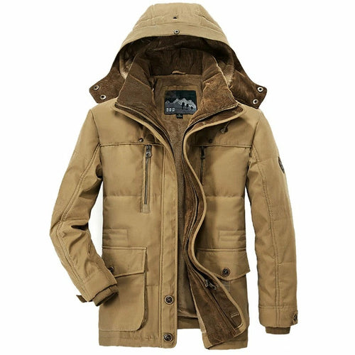 Parka Masculina de Inverno com Capuz e Forro Fleece