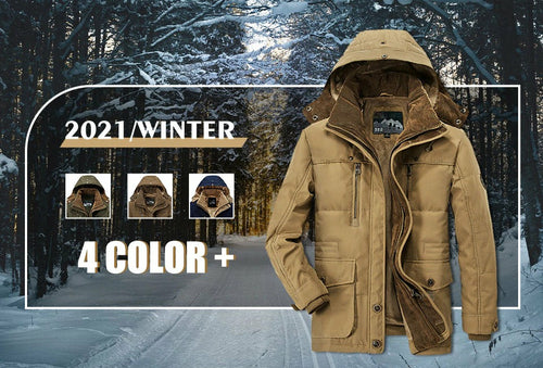 Parka Masculina de Inverno com Capuz e Forro Fleece