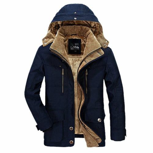 Parka Masculina de Inverno com Capuz e Forro Fleece
