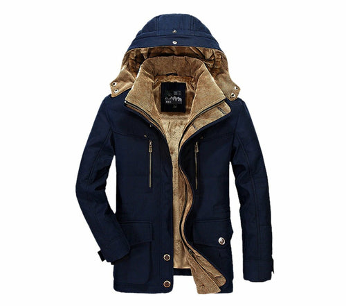Parka Masculina de Inverno com Capuz e Forro Fleece