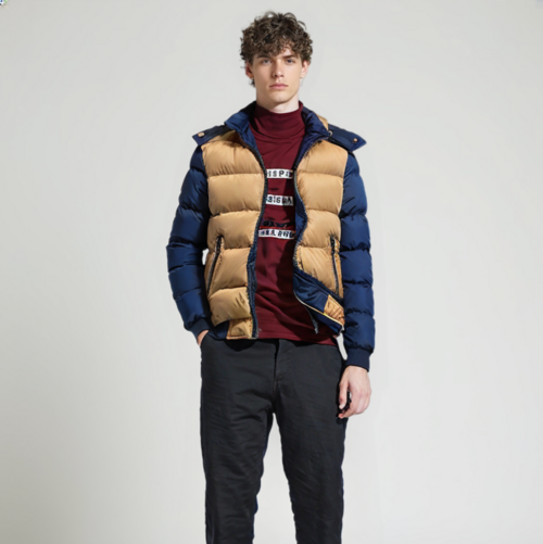 Jaqueta Puffer Masculina Bicolor com Capuz Removível